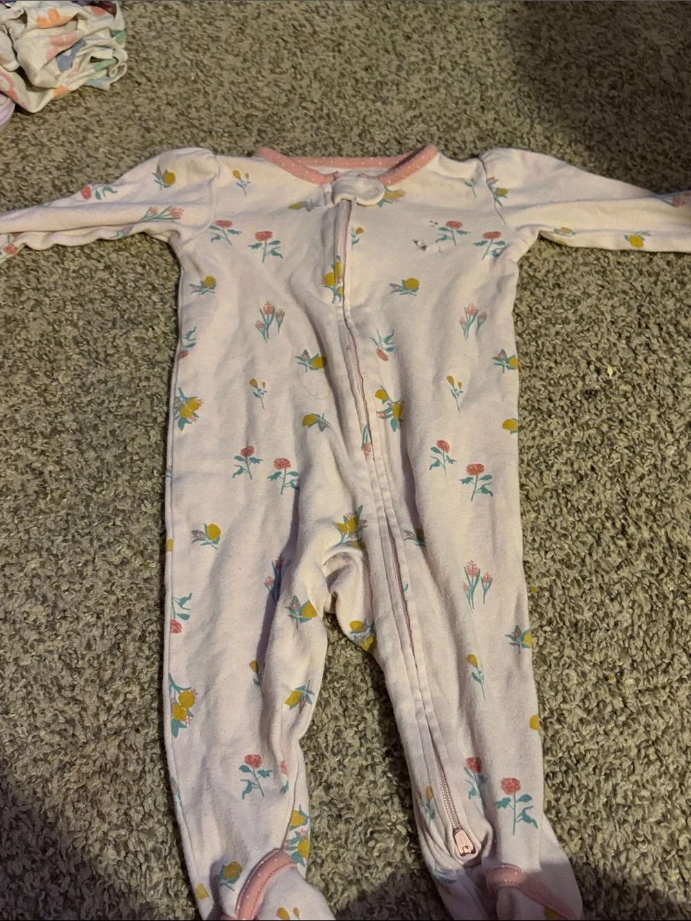 Carter's Pink Floral Zip-Front Footed One-Piece